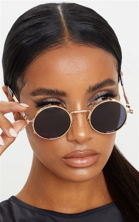 black round sunglasses with gold frame|round gold glasses frames small.